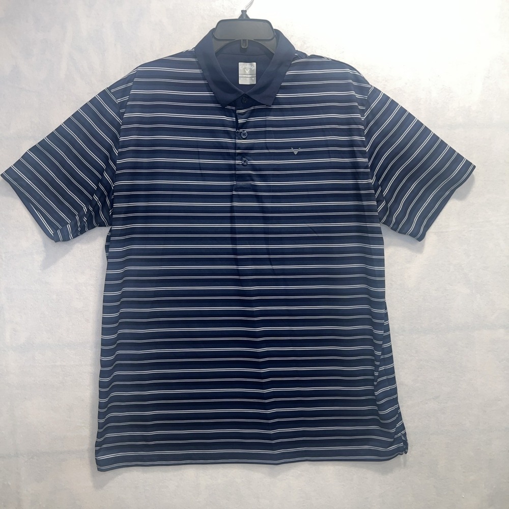 Callaway Shirt Mens XL Blue Striped OPTI DRI Performance Golf Polo Stretch WOW!